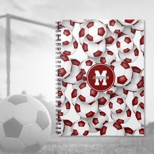 maroon soccer balls pattern kids sports notebook