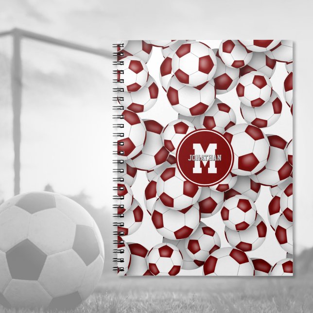 maroon soccer balls pattern kids sports notebook (Creator Uploaded)