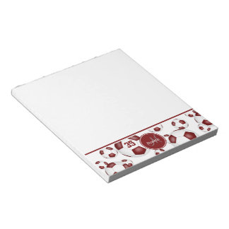 maroon soccer balls pattern monogrammed notepad