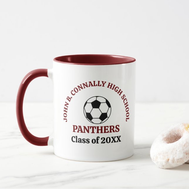 Maroon Soccer Player Personalized Team Mug (With Donut)