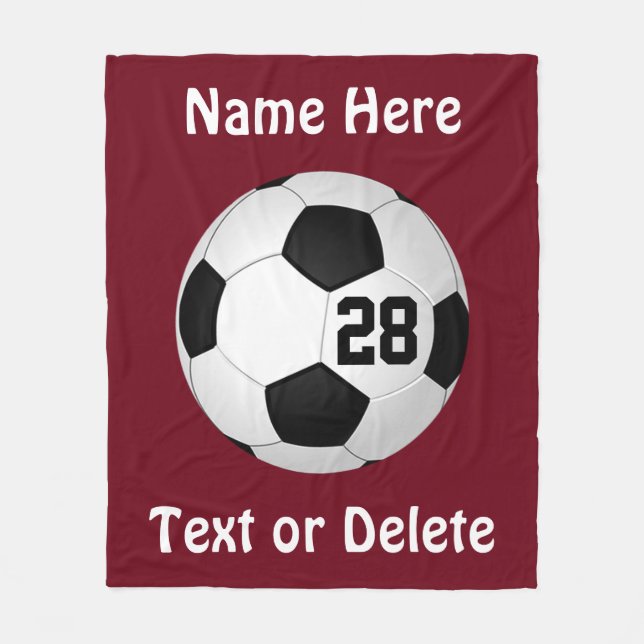 Maroon Soccer Throw Blanket PERSONALIZED (Front)