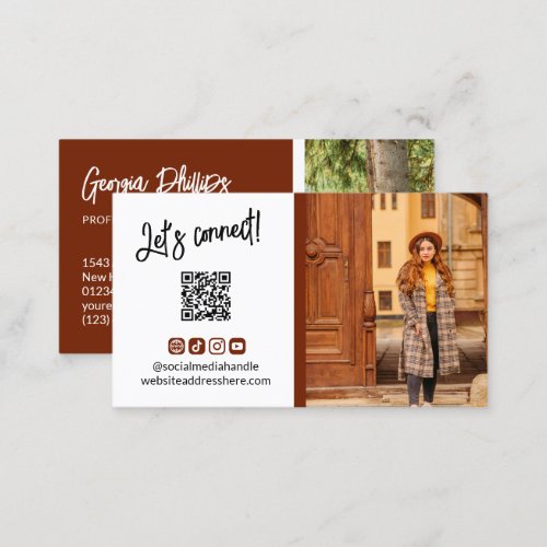 Maroon Social Media Icons QR Code Photo Business Card