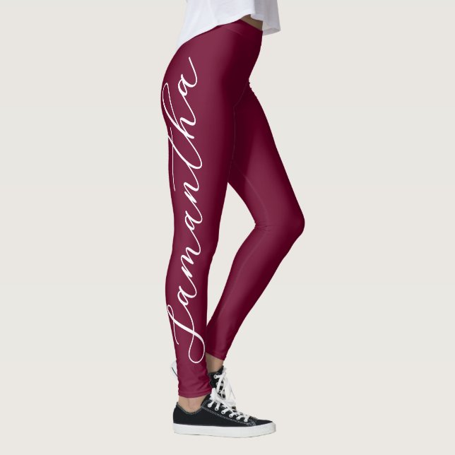 Maroon solid color All-Over-Print Leggings (Right)