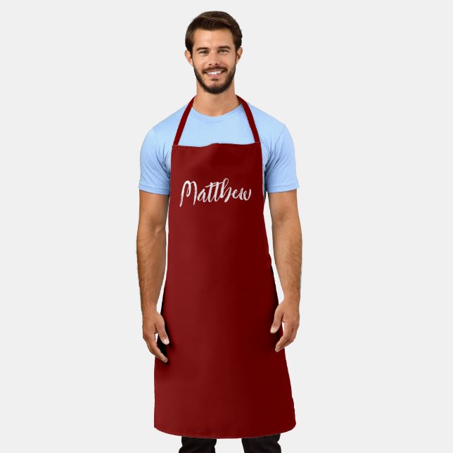 Maroon  solid color -personalized apron (Worn)