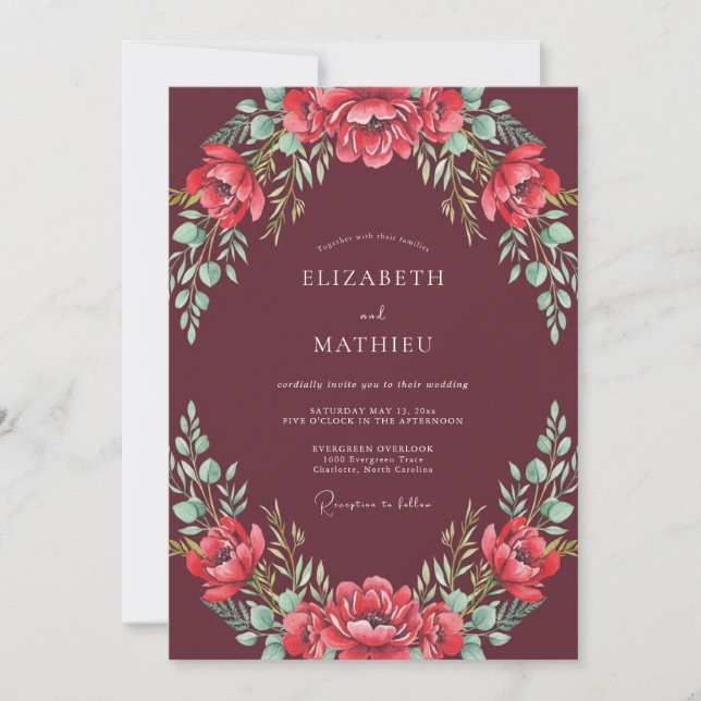 Maroon Sophisticated Fall Wedding Invitation (Front)