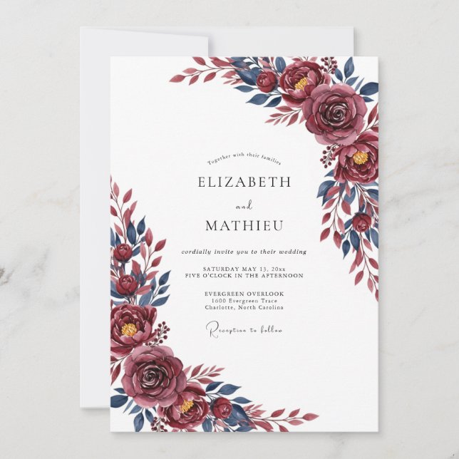 Maroon Sophisticated Winter Wedding Invitation (Front)