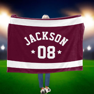 Maroon Sports Jersey Name and Number Fleece Blanket