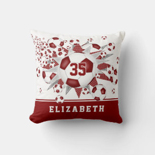 maroon sports room girls soccer balls stars throw pillow