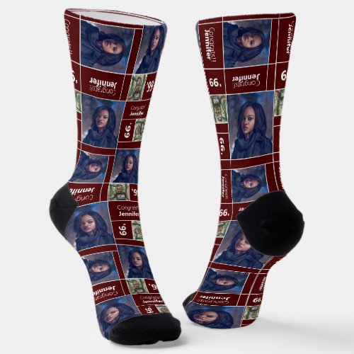 Maroon Square Photo Graduation Class Year Socks