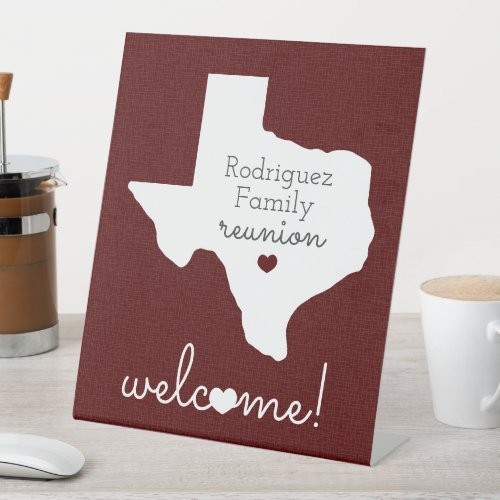 Maroon State of Texas Family Reunion Pedestal Sign