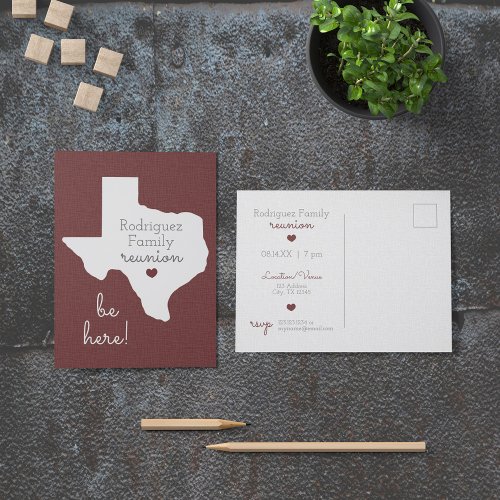 Maroon State of Texas Family Reunion Postcard