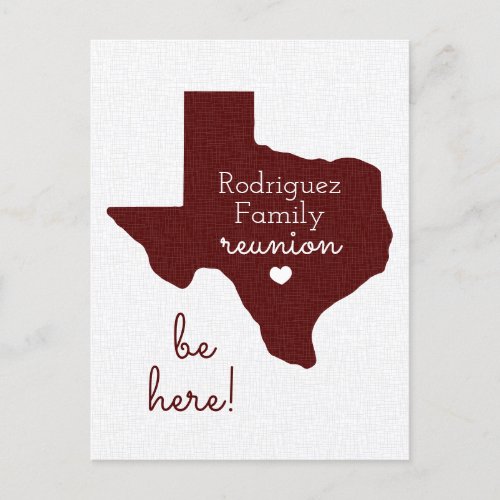 Maroon State of Texas Family Reunion Postcard