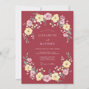 Maroon Stately Botanical Wedding Invitation