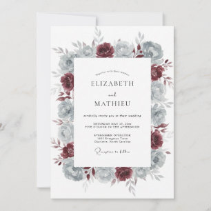 Maroon Steel Peony Wedding Invitation