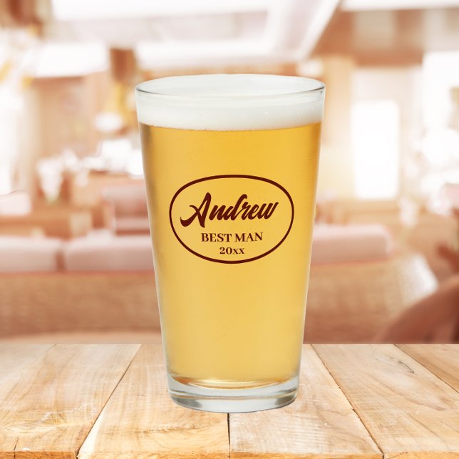 Maroon Stylized Name Wedding Best Man Glass (In Situ Table)