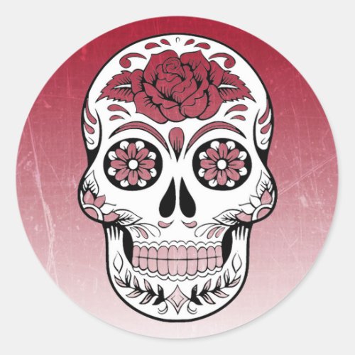 Maroon Sugar Skull Classic Round Sticker