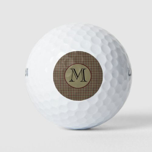 Maroon Tan And Gray Plaid _ Monogrammed Golf Balls