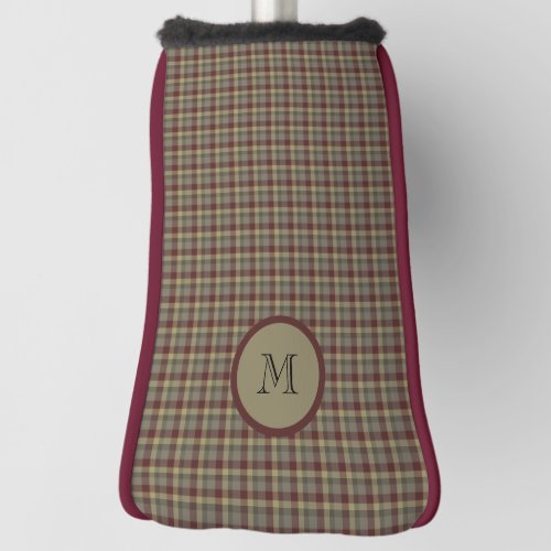 Maroon Tan And Grey Plaid _ Monogrammed Golf Head Cover