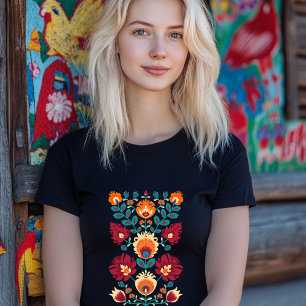 Maroon, teal and pastel yellow Folk Wycinanki  T-Shirt