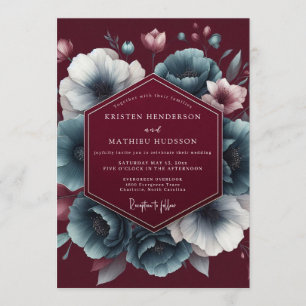 Maroon Teal Chiaroscuro Wedding Invitation