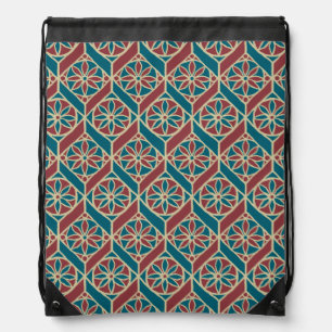 Maroon, Teal Ethnic Pattern, Flowers, Chevrons Drawstring Bag