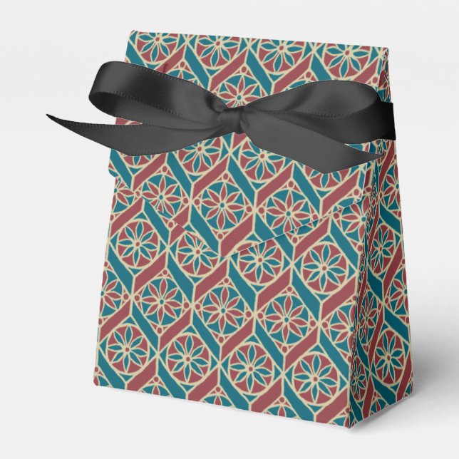 Maroon, Teal Ethnic Pattern, Flowers, Chevrons Favor Boxes (Front Side)