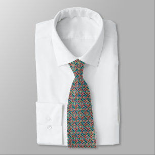 Maroon, Teal Ethnic Pattern, Flowers, Chevrons Tie