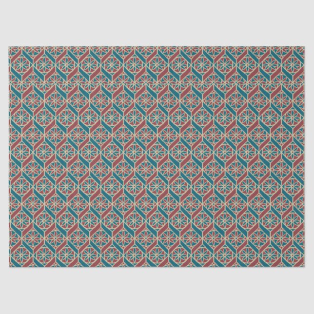 Maroon, Teal Ethnic Pattern, Flowers, Chevrons Tissue Paper (Front)