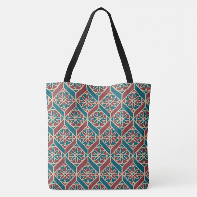 Maroon, Teal Ethnic Pattern, Flowers, Chevrons Tote Bag (Back)