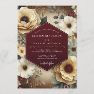 Maroon Teal Still Life Wedding Invitation
