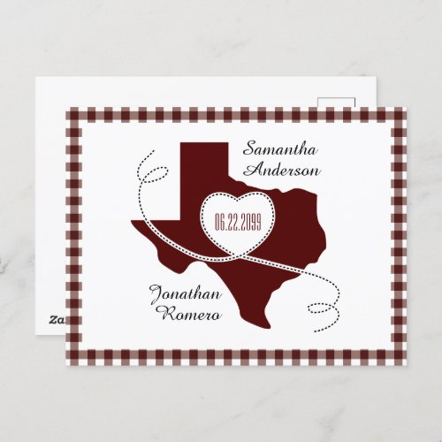Maroon Texas Curling Ribbon Save the Date Postcard