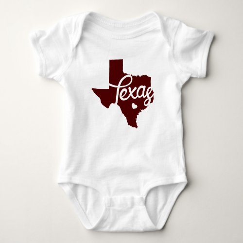 Maroon Texas Heart Baby Bodysuit