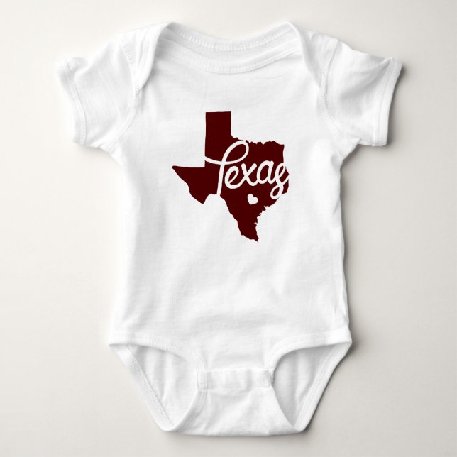 Maroon Texas Heart Baby Bodysuit (Front)
