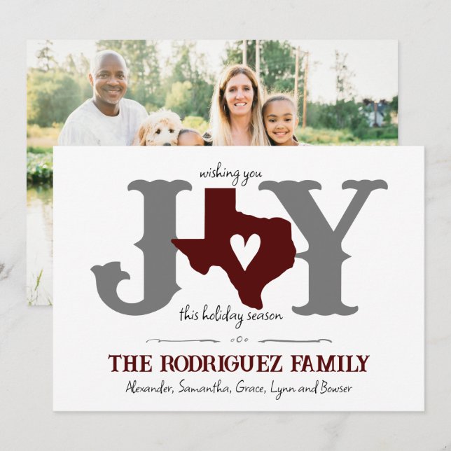 Maroon Texas JOY Photo Holiday Card (Front/Back)