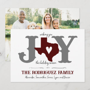Maroon Texas JOY Photo Holiday Card