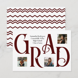 Maroon Three-Photo Classic & Bold GRAD Letter Announcement