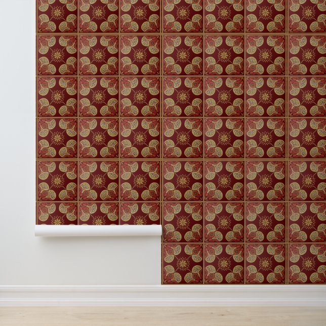 Maroon tile pattern vinyl Wallpaper (Application)