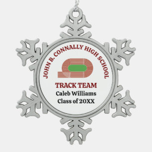 Maroon Track Team Custom High School Christmas Snowflake Pewter Christmas Ornament