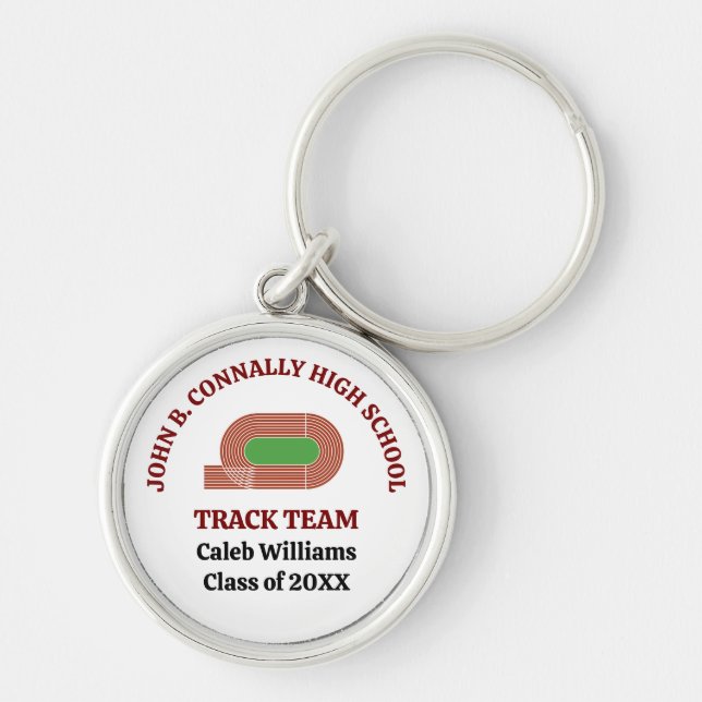 Maroon Track Team Custom High School Runner Keychain (Front)