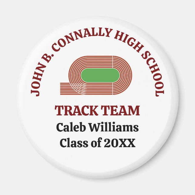 Maroon Track Team Runner Custom High School Magnet (Front)