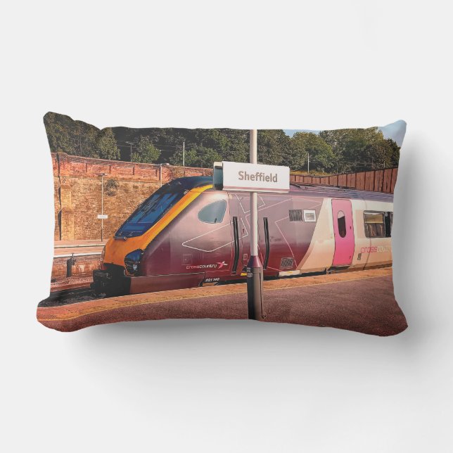 Maroon train lumbar pillow (Front)
