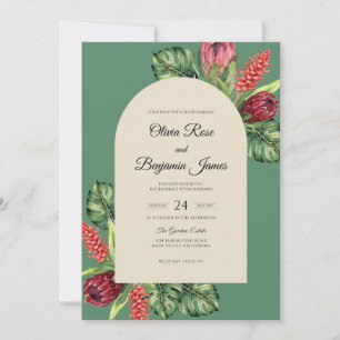 Maroon Tropical Protea Eucalyptus Wedding Invitation