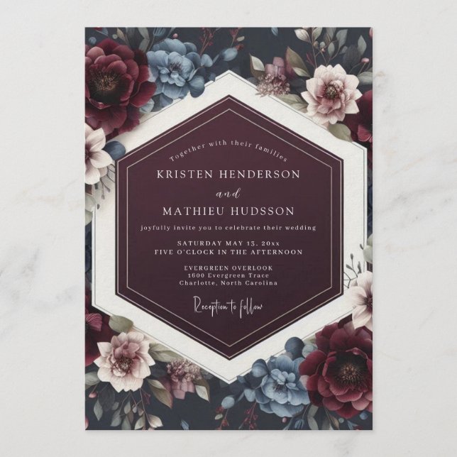 Maroon Twilight Floral Wedding Invitation (Front)