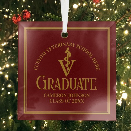 Maroon Veterinary School Graduation Christmas Glass Ornament