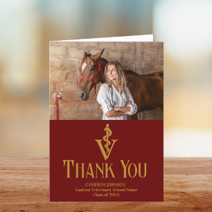 Maroon Veterinary School Graduation Photo Custom Letterpress Thank You Card