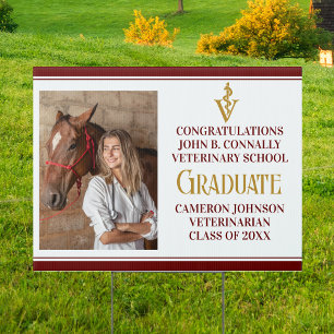 Maroon Veterinary School Graduation Photo Yard Sign