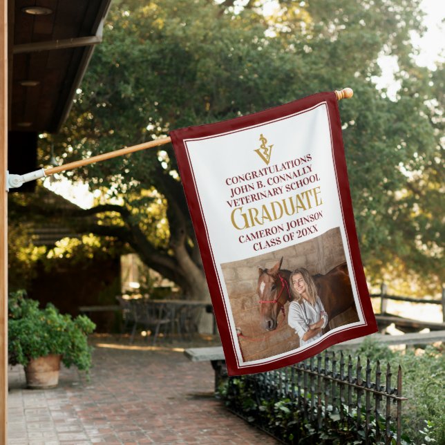 Maroon Veterinary School Photo Graduation Party House Flag (In SItu)