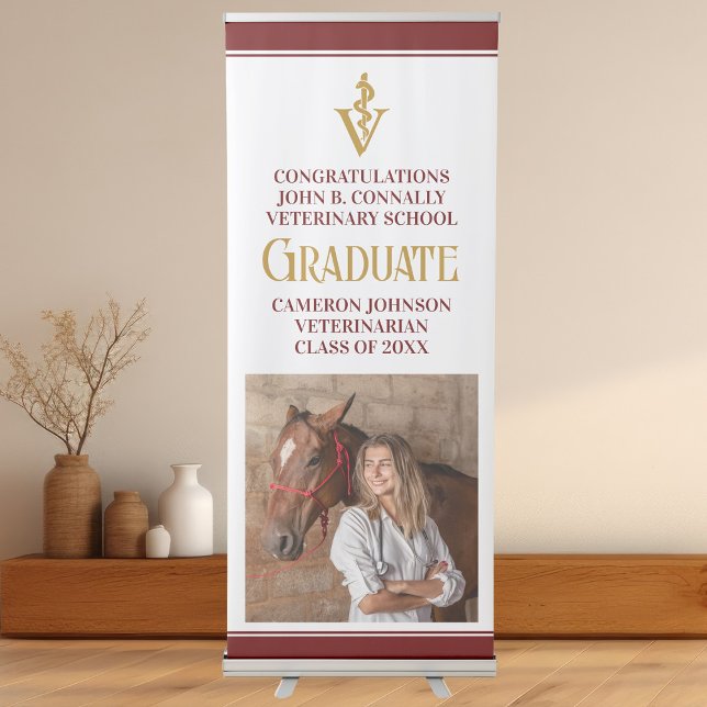 Maroon Veterinary School Photo Graduation Party Retractable Banner (Creator Uploaded)