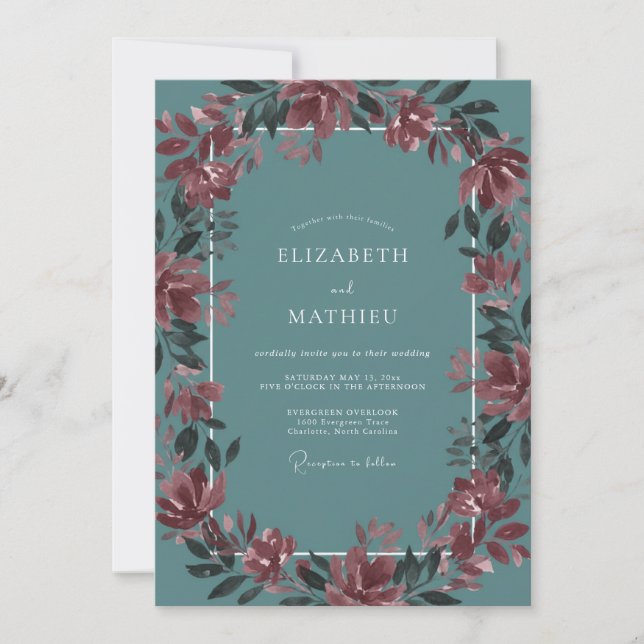 Maroon Vine Slate Wedding Invitation (Front)