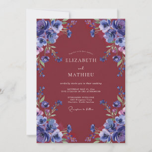 Maroon Violet Bloom Wedding Invitation